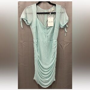 NWT Alice Elle size 12 Sky baby Blue Dress ruched back slimming sheer layered